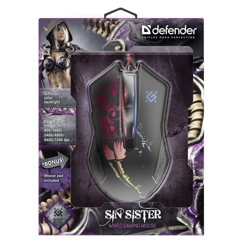 Gaming, optic, wired mouse DEFENDER GM-933 SIN'SISTER 7200dpi 6P RGB Gaming, optic, wired mouse DEFENDER GM-933 SIN'SISTER 7200dpi 6P RGB