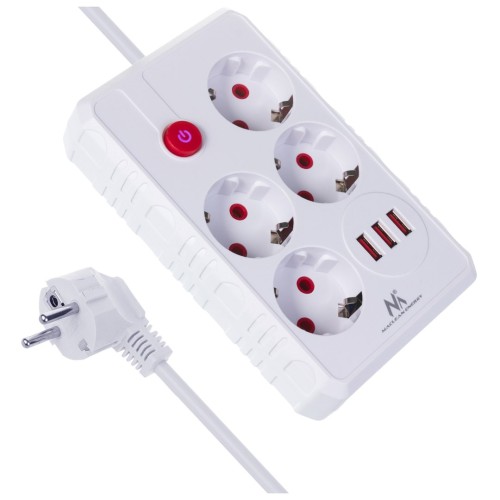 Maclean power strip, 4-socket extension cable + 3xUSB, 110-240V AC 50/60Hz, 2.1A max 2500W, 1.5m, white, MCE392 W Maclean power strip, 4-socket extension cable + 3xUSB, 110-240V AC 50/60Hz, 2.1A max 2500W, 1.5m, white, MCE392 W