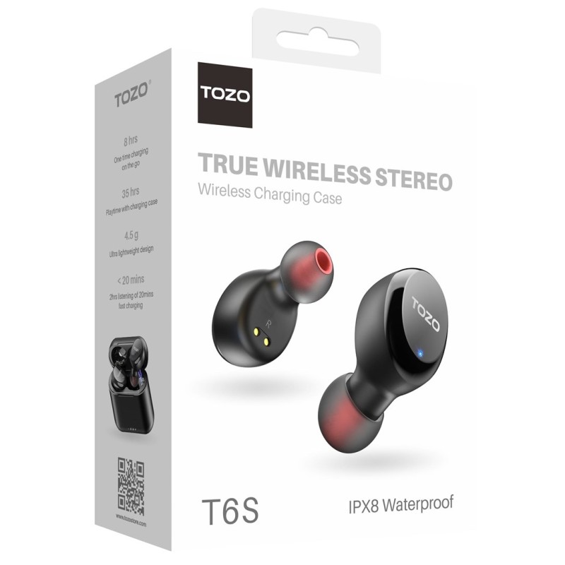 TOZO T6S Headset True Wireless Stereo (TWS) In-ear USB Type-C Bluetooth Black TOZO T6S Headset True Wireless Stereo (TWS) In-ear USB Type-C Bluetooth Black