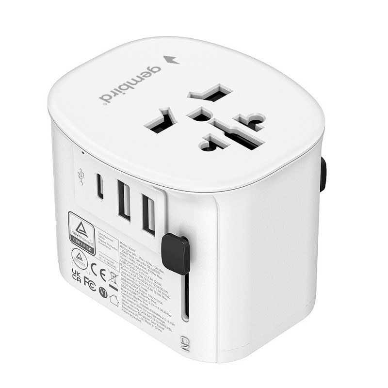 Gembird TPA-EU2A1C15-01-W Grounded universal travel power adapter, 15 W, white