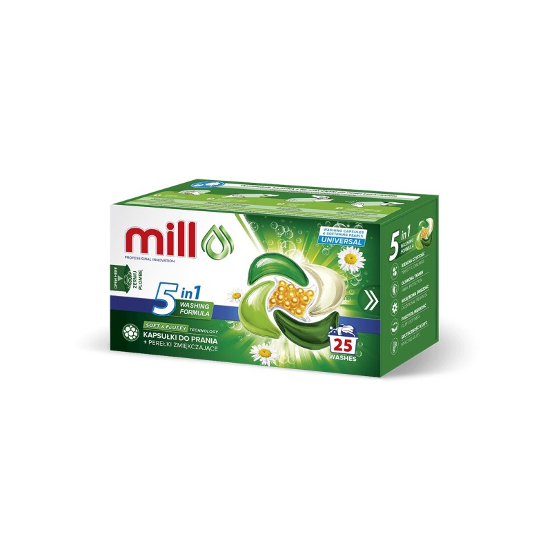 MILL PRO 5k laundry capsules + UNIVERSAL softening beads, 25 pcs MILL PRO 5k laundry capsules + UNIVERSAL softening beads, 25 pcs