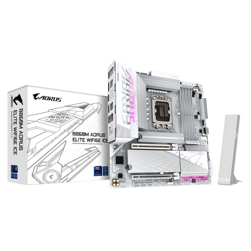 GIGABYTE B860M AORUS ELITE WF6E ICE Motherboard - Intel Core Ultra Series CPUs, 12+1+2+1 Phases VRM, up to 9200MHz DDR5, 1xPCIe 5.0 + 2xPCIe 4.0 M.2, 2.5GbE LAN, WIFI 6E, USB 4 GIGABYTE B860M AORUS ELITE WF6E ICE Motherboard - Intel Core Ultra Series CPUs, 12+1+2+1 Phases VRM, up to 9200MHz DDR5, 1xPCIe 5.0 + 2xPCIe 4.0 M.2, 2.5GbE LAN, WIFI 6E, USB 4