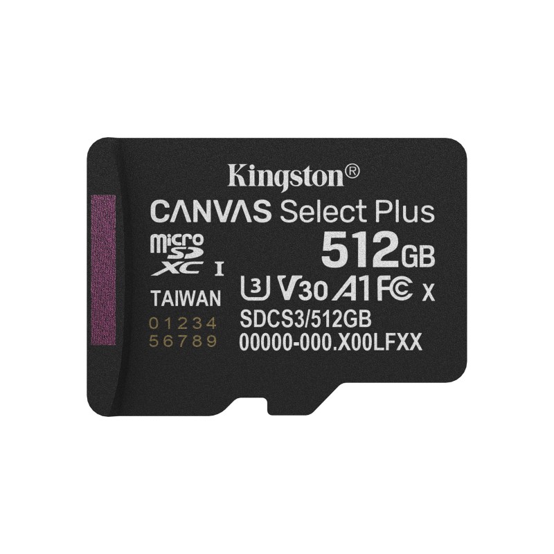 Kingston Technology 512GB microSDXC Canvas Select Plus Gen3 150MB/s A1 Card + Adapter