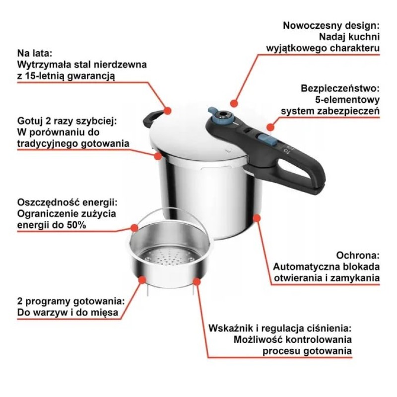 Pressure cooker TEFAL SECURE TRENDY 8L P2584401