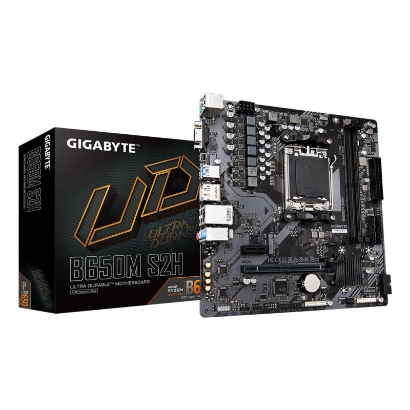 GIGABYTE B650M S2H Motherboard - Supports AMD Ryzen 8000 CPUs, 5+2+2 Phases Digital VRM, up to 6400MHz DDR5, 1xPCIe 4.0 M.2, GbE LAN, USB 3.2 Gen 1