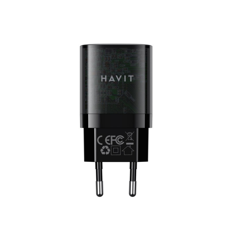 Havit UC303 EU - GaN 30 W dual-port travel charger, black Havit UC303 EU - GaN 30 W dual-port travel charger, black