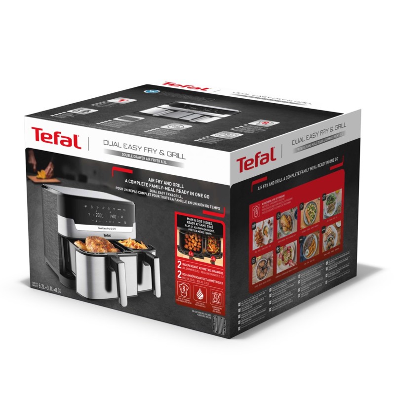 Tefal Dual Easy Fry & Grill EY905D Double 8.3 L Stand-alone 2700 W Hot air fryer Stainless steel Tefal Dual Easy Fry & Grill EY905D Double 8.3 L Stand-alone 2700 W Hot air fryer Stainless steel