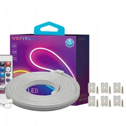 Vention Silicone Neon LED strip with IR remote control and 12V DC power supply, 5m