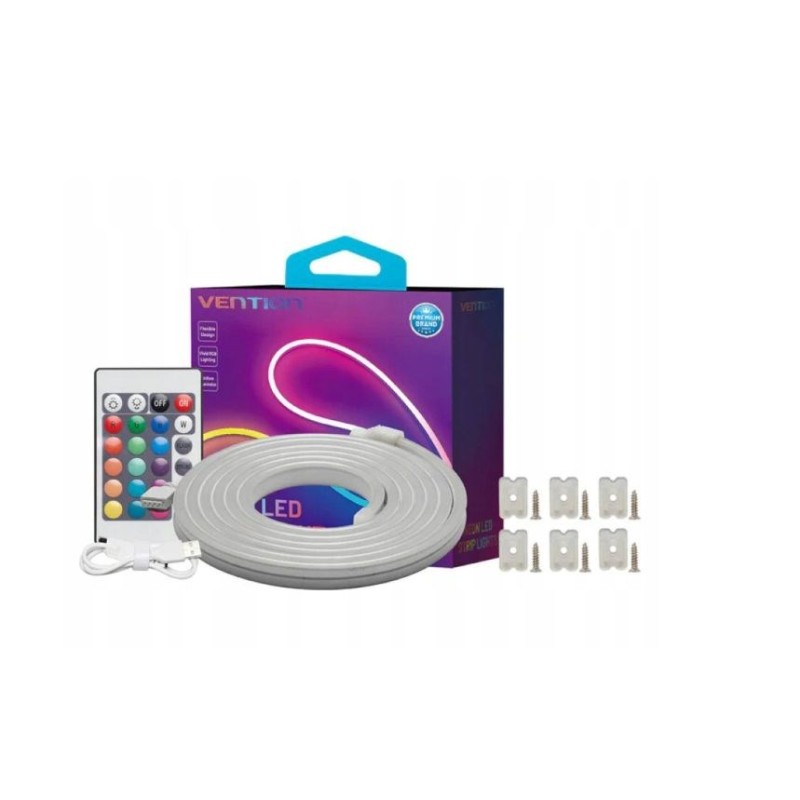 Vention Silicone Neon LED strip with IR remote control and 12V DC power supply, 5m