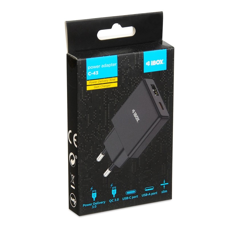 iBOX C-43 Slim GaN PD30W Wall charger, Black iBOX C-43 Slim GaN PD30W Wall charger, Black