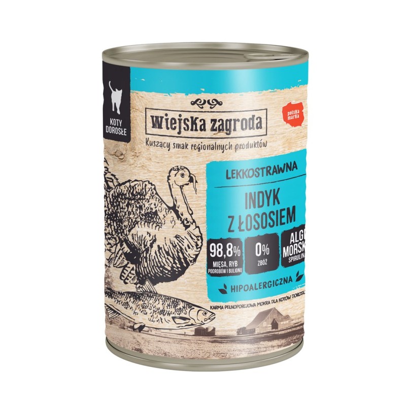 WIEJSKA ZAGRODA Turkey with salmon - wet cat food - 400g WIEJSKA ZAGRODA Turkey with salmon - wet cat food - 400g