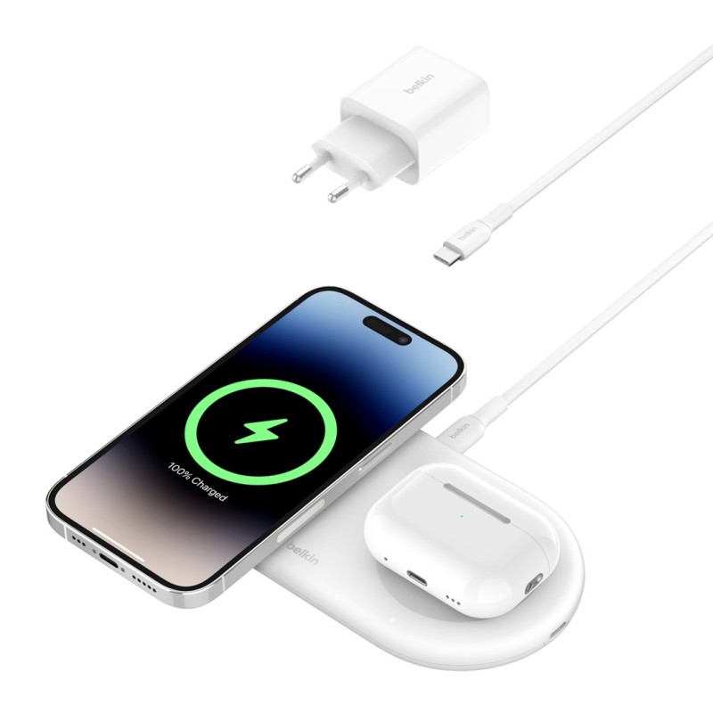 BELKIN MAGNETIC CHARIGING PAD 2IN1 QI2 15W WHITE BELKIN MAGNETIC CHARIGING PAD 2IN1 QI2 15W WHITE