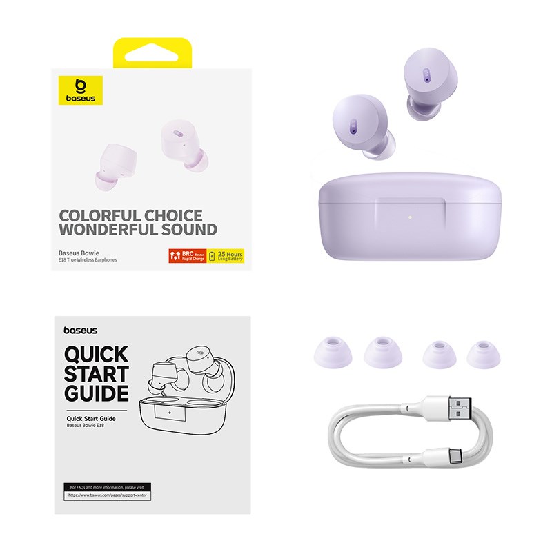 Baseus Bowie E18 Headset True Wireless Stereo (TWS) In-ear Calls/Music USB Type-C Bluetooth Purple Baseus Bowie E18 Headset True Wireless Stereo (TWS) In-ear Calls/Music USB Type-C Bluetooth Purple