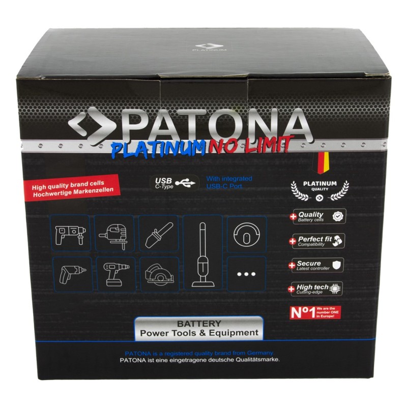 PATONA Platinum 18V Battery for Milwaukee M18 with USB-C port PD45W Black