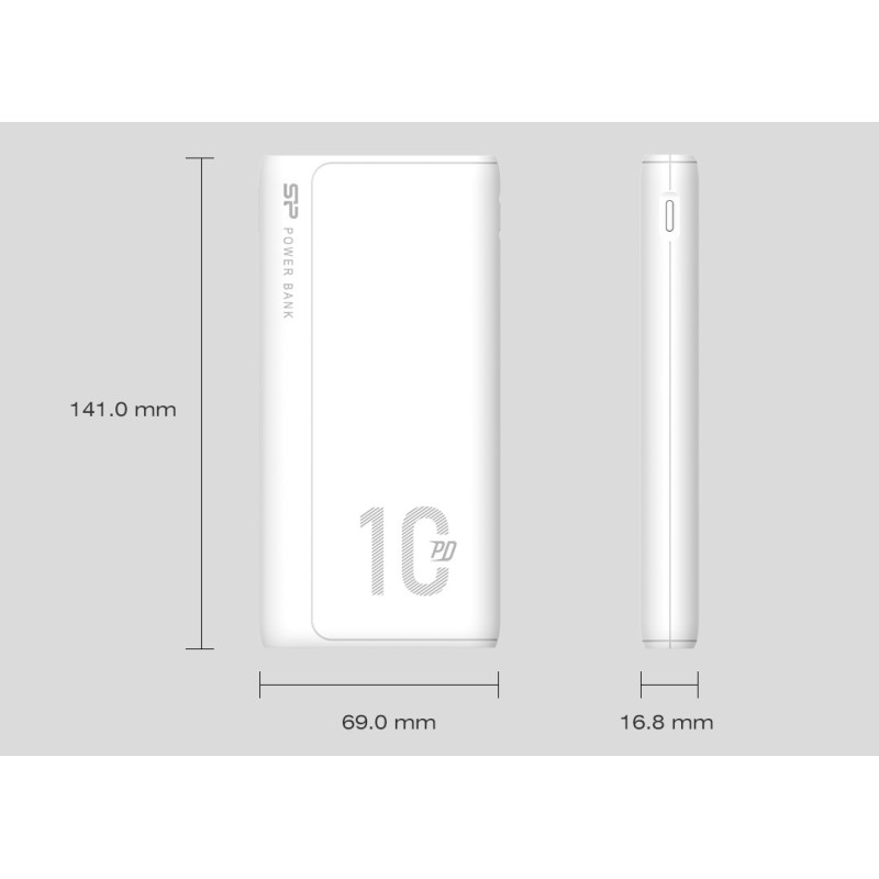 SILICON POWER QP15 Powerbank External battery 10000 mAh 2x USB QC 3.0 1x USB-C PD (SP10KMAPBKQP150W) White SILICON POWER QP15 Powerbank External battery 10000 mAh 2x USB QC 3.0 1x USB-C PD (SP10KMAPBKQP150W) White