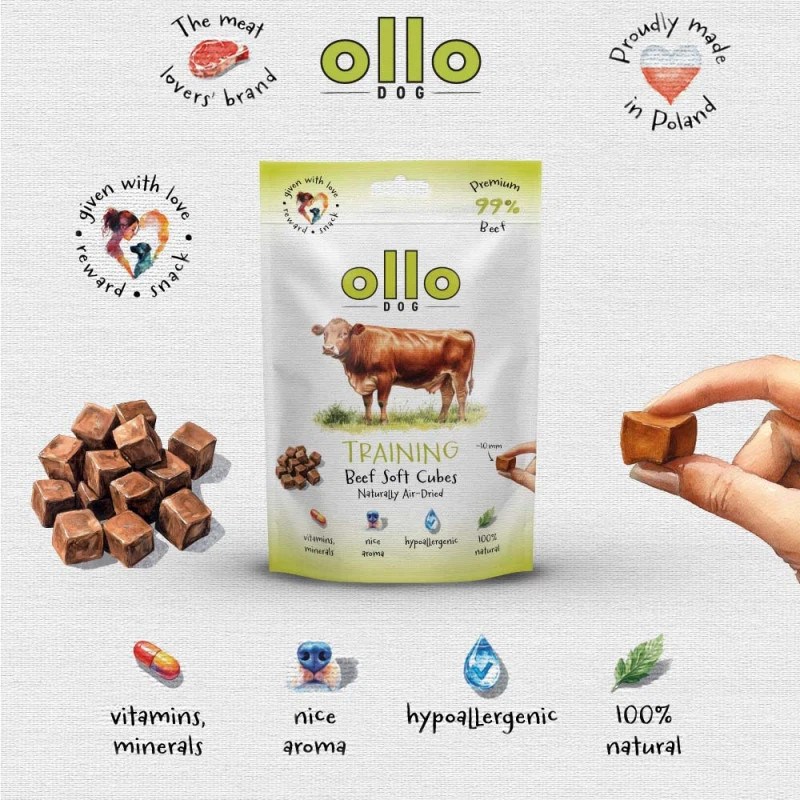 OLLO Air Dried Training Beef Cubes - dog treat - 80g OLLO Air Dried Training Beef Cubes - dog treat - 80g