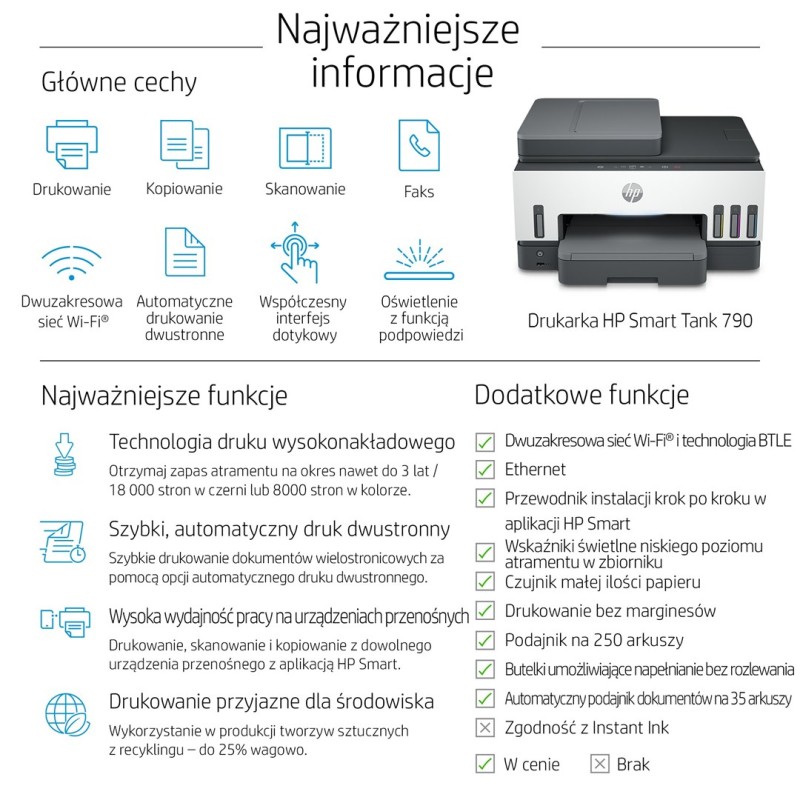 HP Smart Tank 790 All-in-One Thermal inkjet A4 4800 x 1200 DPI 15 ppm Wi-Fi HP Smart Tank 790 All-in-One Thermal inkjet A4 4800 x 1200 DPI 15 ppm Wi-Fi