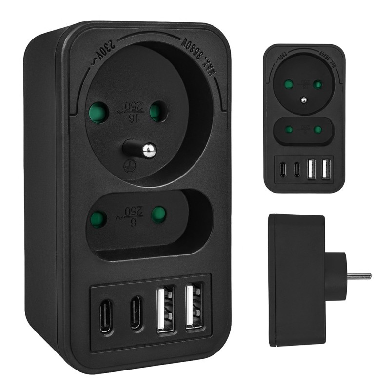 Maclean current socket x2 + 4xUSB, splitter with 2 sockets, 2xUSB A, 2xUSB C PD 20W, 1x16A + 1x6A, MCE249 F/B Maclean current socket x2 + 4xUSB, splitter with 2 sockets, 2xUSB A, 2xUSB C PD 20W, 1x16A + 1x6A, MCE249 F/B