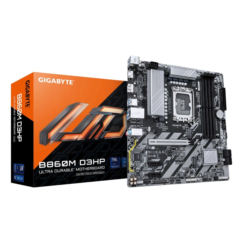 GIGABYTE B860M D3HP Motherboard - Intel Core Ultra Series CPUs, 4+1+2+1 Phases VRM, up to 9066MHz DDR5, 2xPCIe 4.0 M.2, GbE LAN, USB 3.2 Gen 1 GIGABYTE B860M D3HP Motherboard - Intel Core Ultra Series CPUs, 4+1+2+1 Phases VRM, up to 9066MHz DDR5, 2xPCIe 4.0 M.2, GbE LAN, USB 3.2 Gen 1