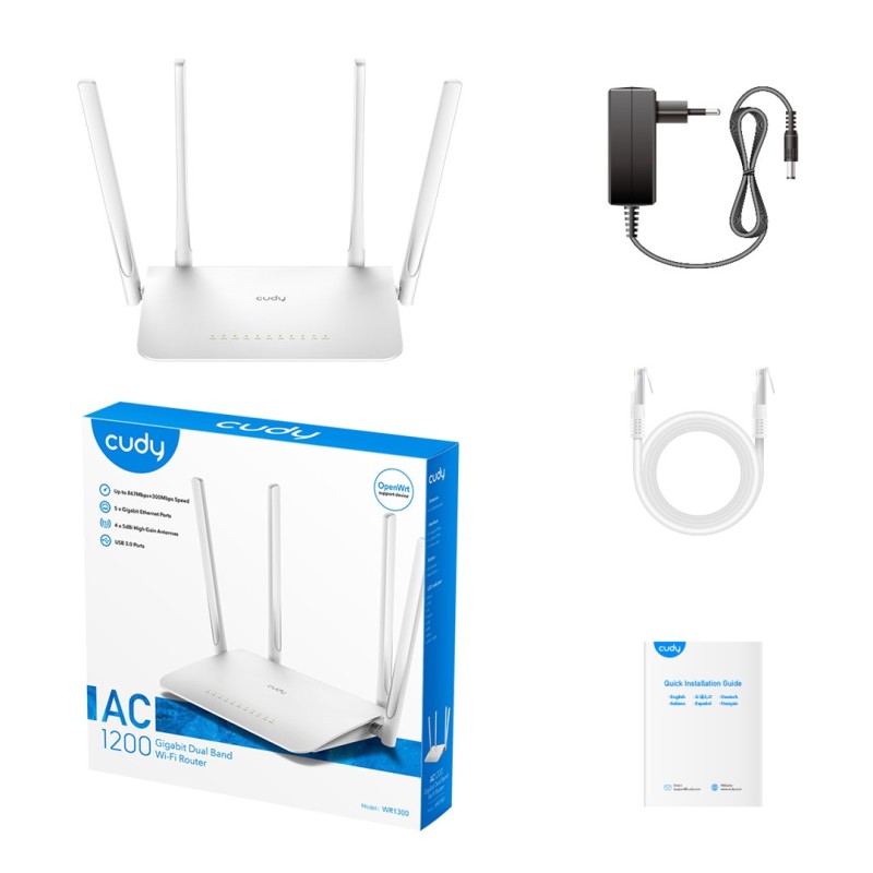 Cudy WR1300 wireless router Gigabit Ethernet Dual-band (2.4 GHz / 5 GHz) White Cudy WR1300 wireless router Gigabit Ethernet Dual-band (2.4 GHz / 5 GHz) White