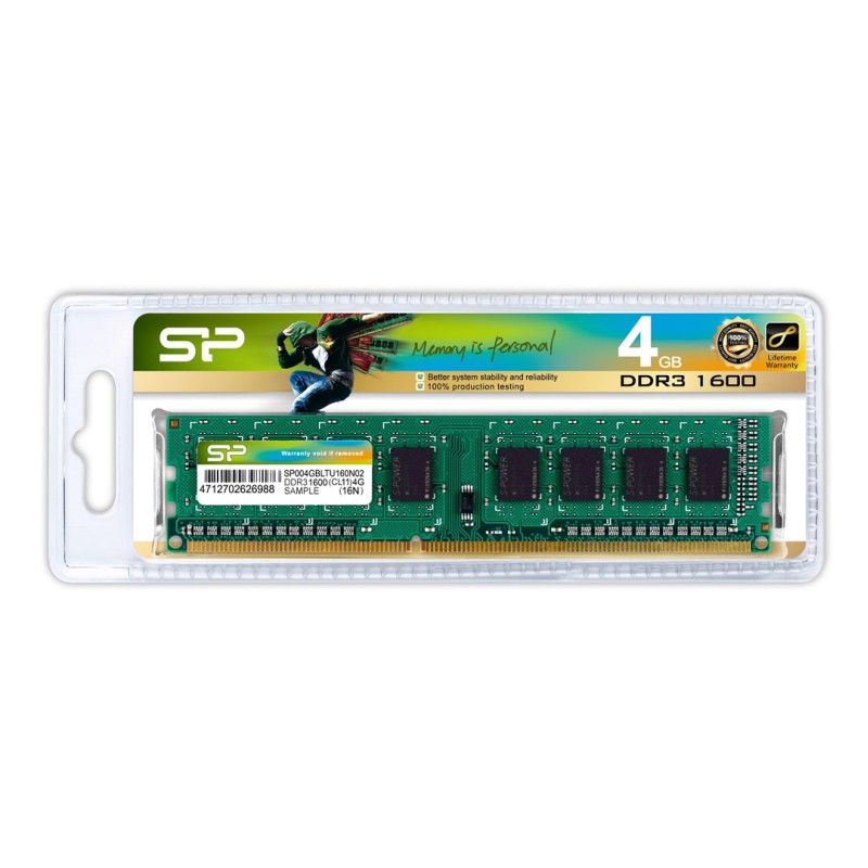Silicon Power SP004GBLTU160N02 memory module 4 GB DDR3 1600 MHz Silicon Power SP004GBLTU160N02 memory module 4 GB DDR3 1600 MHz