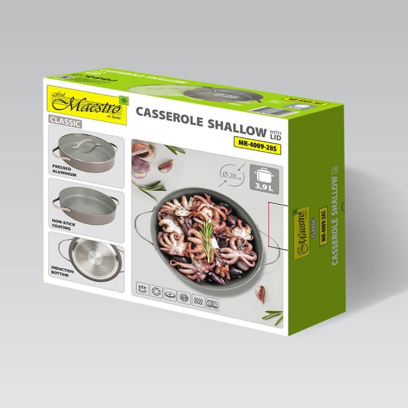 Casserole shallow with lid MAESTRO MR-4009 (MR-4009-28S) 28 cm 3.9 l Grey Casserole shallow with lid MAESTRO MR-4009 (MR-4009-28S) 28 cm 3.9 l Grey