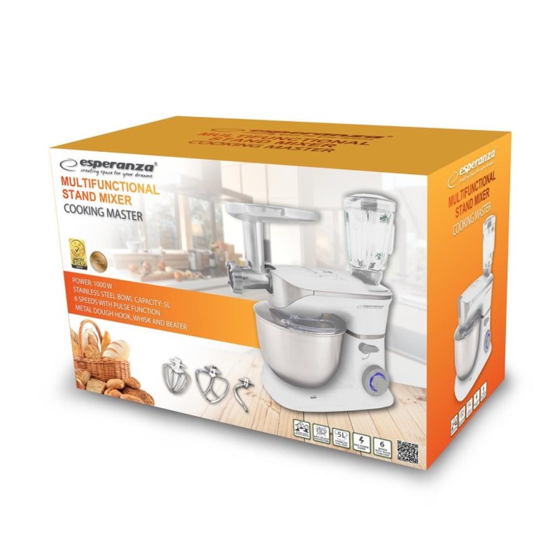 Esperanza EKM025 food processor 5 L Stainless steel,White 1000 W Esperanza EKM025 food processor 5 L Stainless steel,White 1000 W