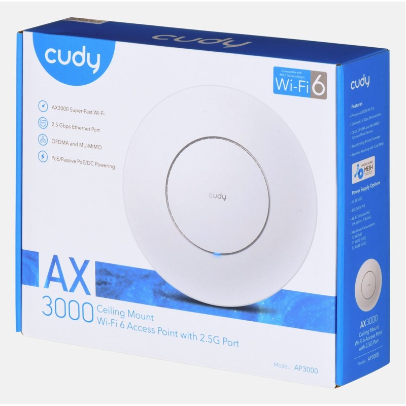 Cudy AP3000 wireless access point 2976 Mbit/s White Power over Ethernet (PoE) Cudy AP3000 wireless access point 2976 Mbit/s White Power over Ethernet (PoE)
