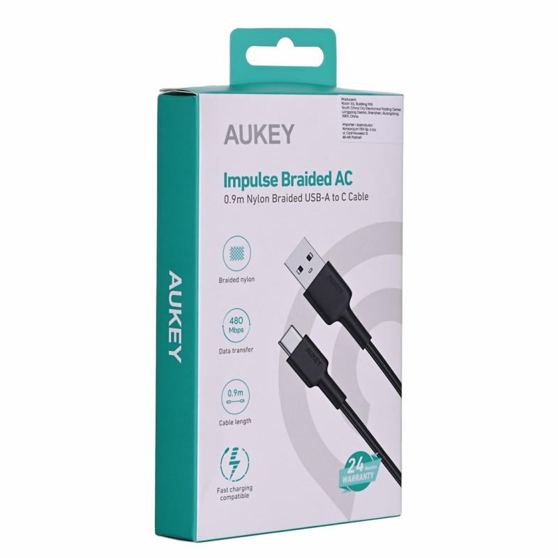 AUKEY CB-NCC2 USB-C Type-C Power Delivery PD 60W 3A 1.8m Nylon Black AUKEY CB-NCC2 USB-C Type-C Power Delivery PD 60W 3A 1.8m Nylon Black