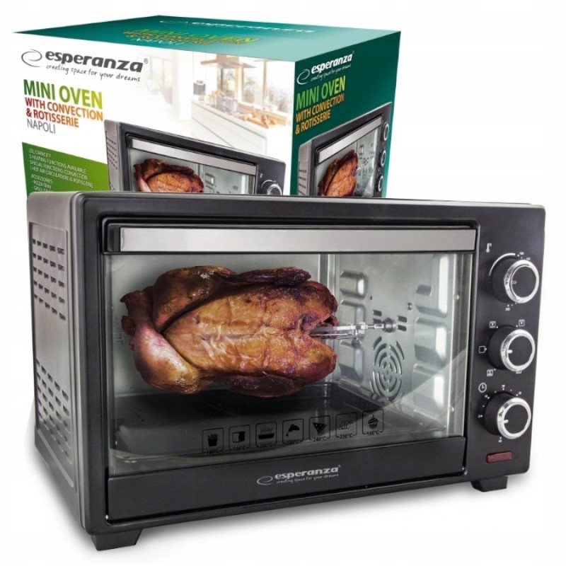 Esperanza EKO006 Mini oven with convection and spit 25 l 1600W Black Esperanza EKO006 Mini oven with convection and spit 25 l 1600W Black