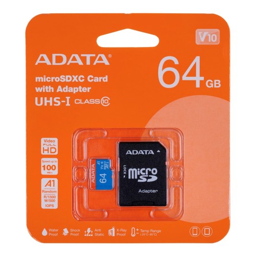 ADATA 64GB, microSDHC, Class 10 UHS-I ADATA 64GB, microSDHC, Class 10 UHS-I