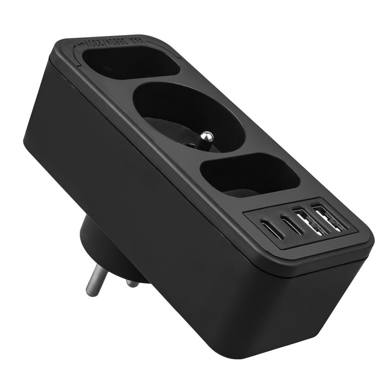 Current socket x3 + 4xUSB Maclean, splitter with 3 sockets, 2xUSB A, 2xUSB C PD 20W, 1x16A + 2x6A, MCE248 F/B Current socket x3 + 4xUSB Maclean, splitter with 3 sockets, 2xUSB A, 2xUSB C PD 20W, 1x16A + 2x6A, MCE248 F/B