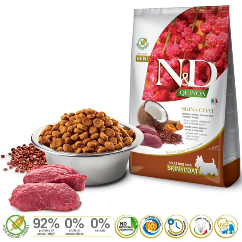 FARMINA N&D Quinoa Dog Skin&Coat Venison, Coconut Adult Mini - dry dog food - 2.5 kg FARMINA N&D Quinoa Dog Skin&Coat Venison, Coconut Adult Mini - dry dog food - 2.5 kg