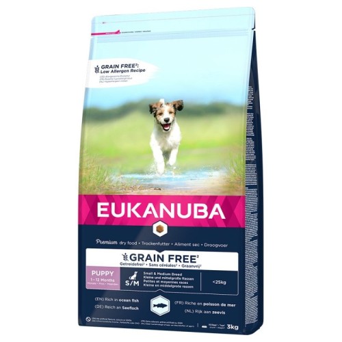 EUKANUBA Grain Free Puppy Small/Medium Breed Ocean Fish - dry dog food - 3 kg EUKANUBA Grain Free Puppy Small/Medium Breed Ocean Fish - dry dog food - 3 kg