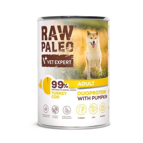 RAW PALEO Duoprotein Turkey & Cod Adult - wet dog food - 400g RAW PALEO Duoprotein Turkey & Cod Adult - wet dog food - 400g