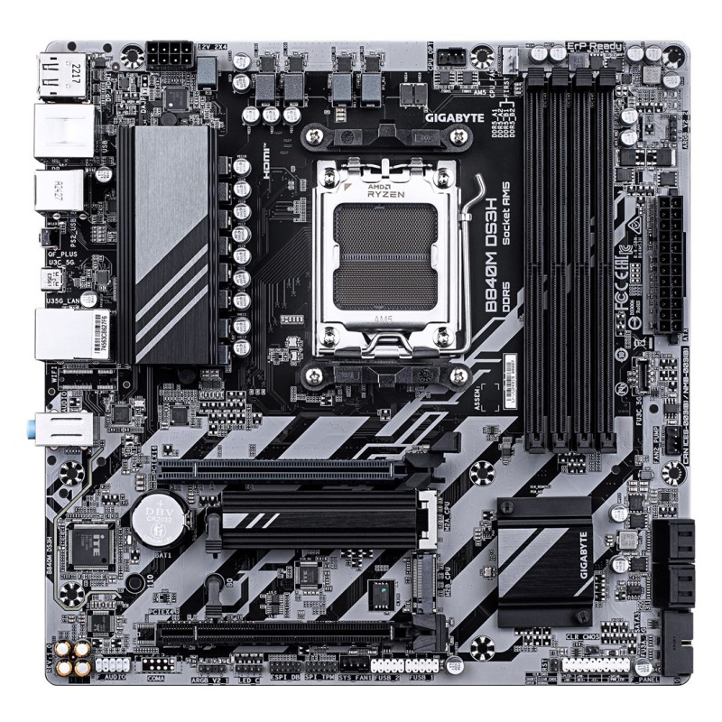 GIGABYTE B840M DS3H Motherboard - AMD Ryzen 9000 CPUs, 8+2+2 Phases VRM, up to 8200MHz DDR5, 2xPCIe 4.0 M.2, 2.5GbE LAN, USB 3.2 Gen 1 GIGABYTE B840M DS3H Motherboard - AMD Ryzen 9000 CPUs, 8+2+2 Phases VRM, up to 8200MHz DDR5, 2xPCIe 4.0 M.2, 2.5GbE LAN, USB 3.2 Gen 1