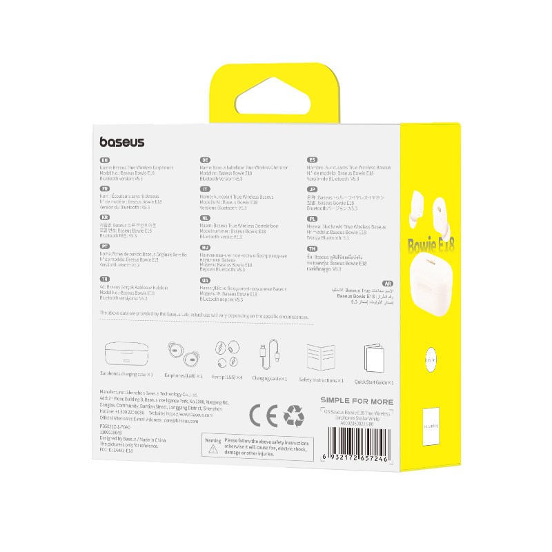 Baseus Bowie E18 Headset True Wireless Stereo (TWS) In-ear Calls/Music USB Type-C Bluetooth White Baseus Bowie E18 Headset True Wireless Stereo (TWS) In-ear Calls/Music USB Type-C Bluetooth White
