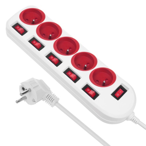 Maclean power strip, 5 socket extension cable, with switches, 250VAC/10A, 1.5m, MCE204 R/W Maclean power strip, 5 socket extension cable, with switches, 250VAC/10A, 1.5m, MCE204 R/W