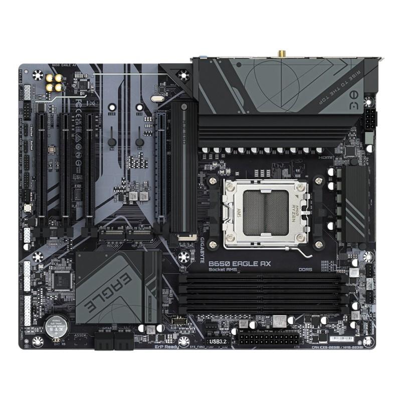 GIGABYTE B650 EAGLE AX Motherboard - Supports AMD Ryzen 7000 CPUs, 12+2+2 Phases Digital VRM, up to 7600MHz DDR5 (OC), 1xPCIe 5.0 + 2xPCIe 4.0 M.2, Wi-Fi 6E 802.11ax, GbE LAN, USB 3.2 Gen2 GIGABYTE B650 EAGLE AX Motherboard - Supports AMD Ryzen 7000 CPUs, 12+2+2 Phases Digital VRM, up to 7600MHz DDR5 (OC), 1xPCIe 5.0 + 2xPCIe 4.0 M.2, Wi-Fi 6E 802.11ax, GbE LAN, USB 3.2 Gen2