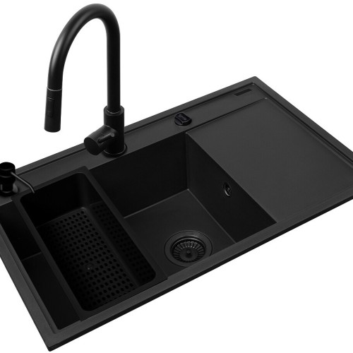 Set - PYRAMIS CAMEA (79X50) 1B 1D L sink + IDEA BLACK EDITION mixer tap - 070168402BE - Volcano