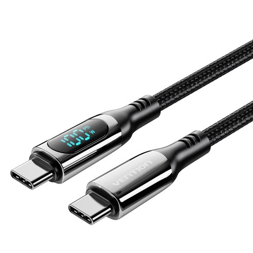 Vention Cotton Braided USB 2.0 C Male to C Male 5A Cable With LED Display 1.2M Black Zinc Alloy Type