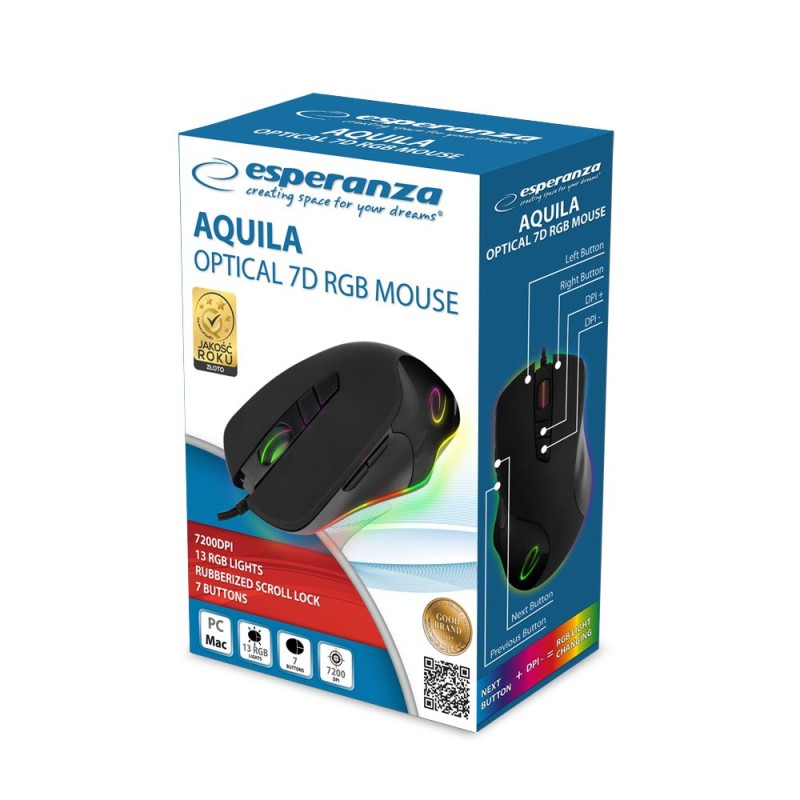 Esperanza EM132 mouse Right-hand USB Optical 7200 DPI Esperanza EM132 mouse Right-hand USB Optical 7200 DPI