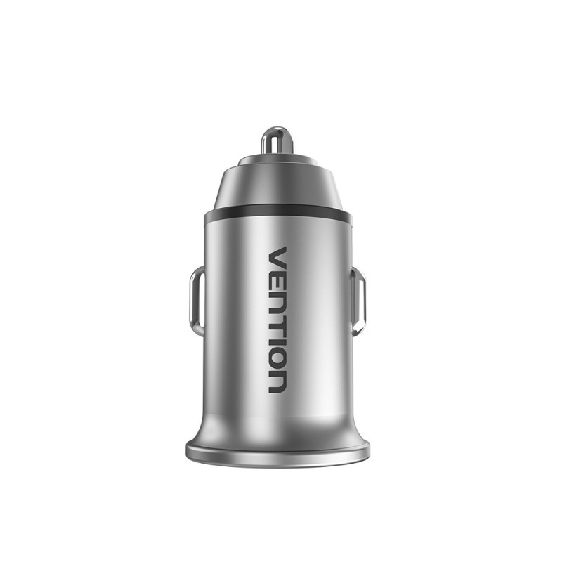 Vention Two-Port USB A+A(30+30) Car Charger Gray Mini Style Aluminium Alloy Type