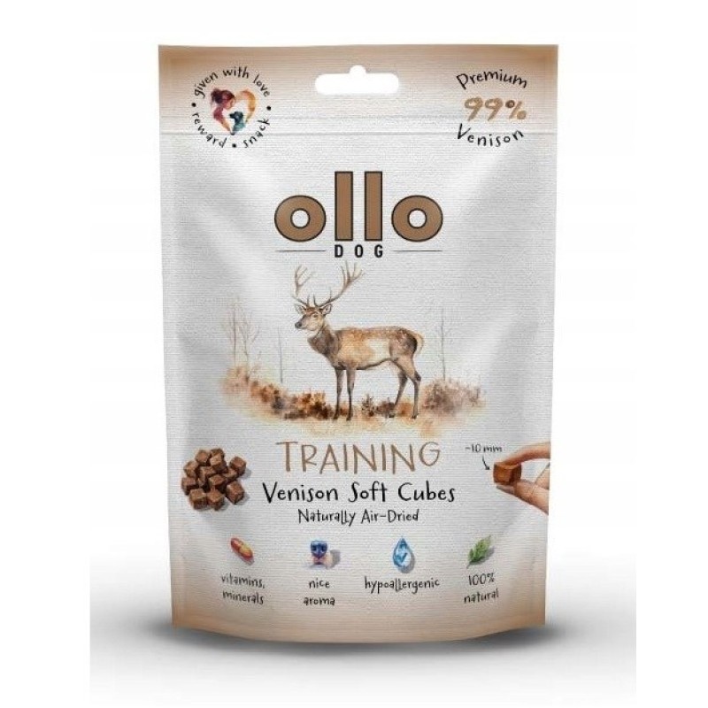 OLLO Air Dried Training Venison Cubes - dog treat - 80g
