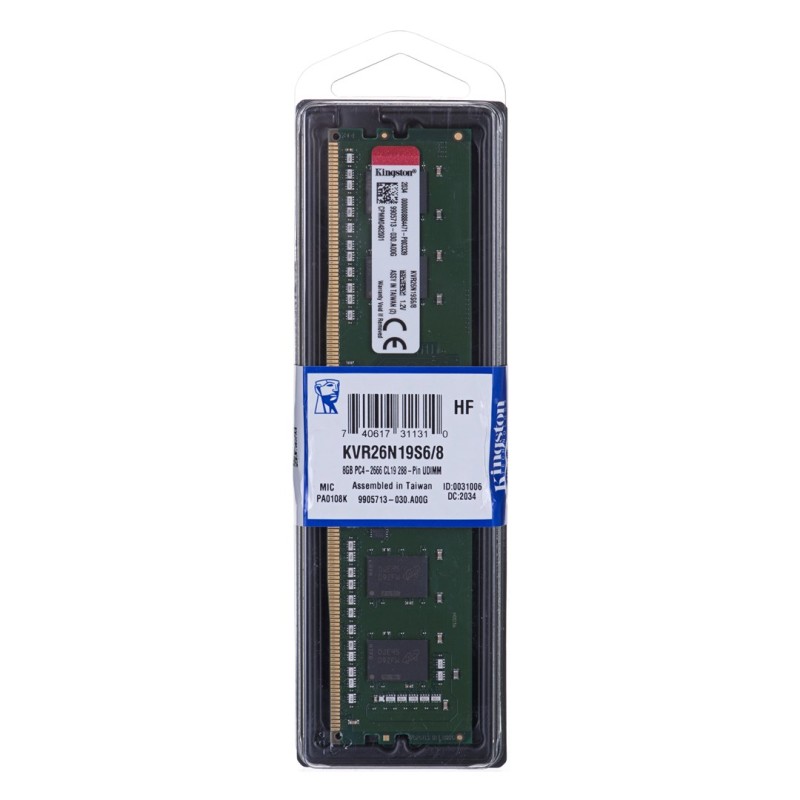 Kingston Technology ValueRAM KVR26N19S6/8 memory module 8 GB 1 x 8 GB DDR4 2666 MHz Kingston Technology ValueRAM KVR26N19S6/8 memory module 8 GB 1 x 8 GB DDR4 2666 MHz