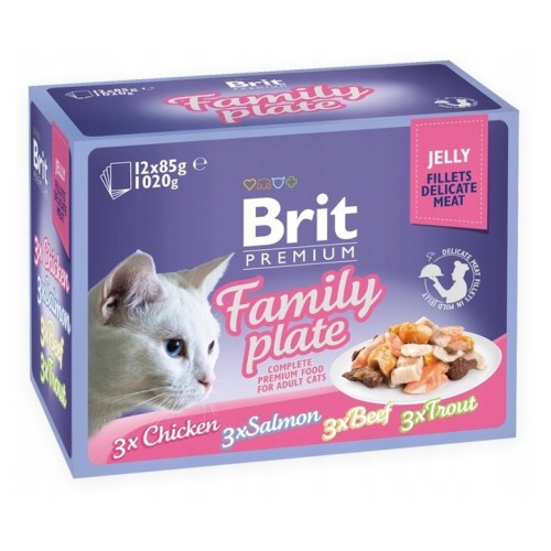 BRIT Premium Family Plate Fillets in Jelly Mix of Flavors - wet food for cats - 12x85g BRIT Premium Family Plate Fillets in Jelly Mix of Flavors - wet food for cats - 12x85g