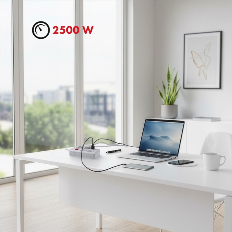 Maclean power strip, 4-socket extension cable + 3xUSB, 110-240V AC 50/60Hz, 2.1A max 2500W, 3m, white, MCE393 W