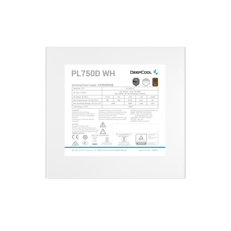 DeepCool PL750D WH power supply unit 750 W 20+4 pin ATX ATX White DeepCool PL750D WH power supply unit 750 W 20+4 pin ATX ATX White