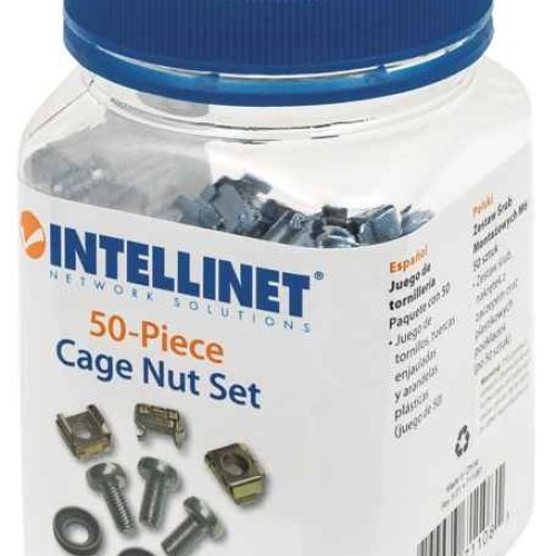 Intellinet Cage Nut Set (50 Pack), M6 Nuts, Bolts and Washers, Suitable for Network Cabinets/Server Racks, Plastic Storage Jar, Lifetime Warranty