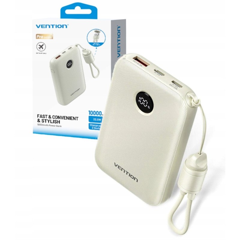 Vention 10000mAh Powerbank 2xUSB-C 1xUSB-A 22.5W, beige Vention 10000mAh Powerbank 2xUSB-C 1xUSB-A 22.5W, beige